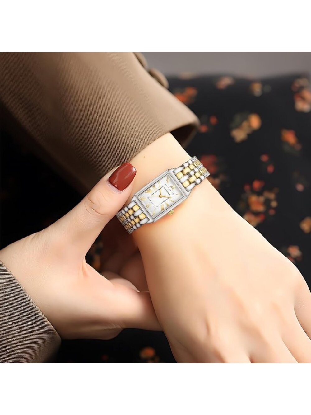 Women's Silver Gold Vintage Rectangular Case Stainless Steel Band Wrist Watches - Picture 6 of 6